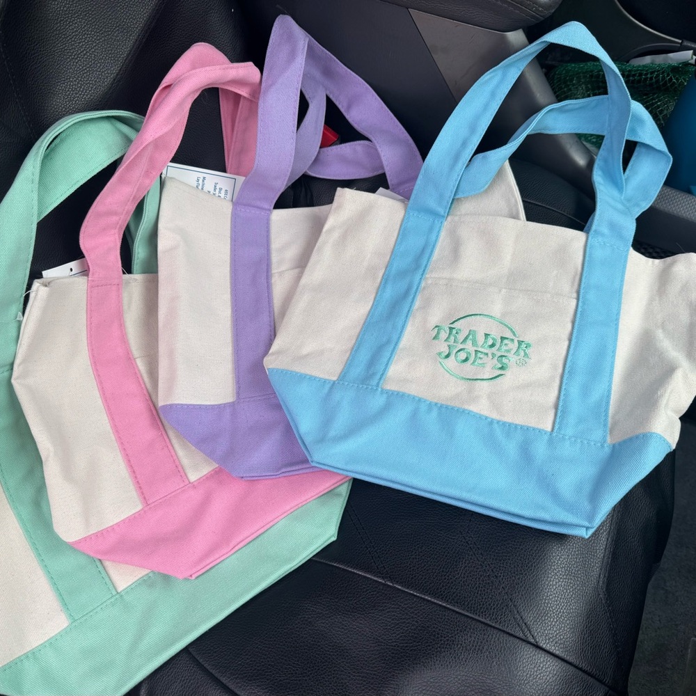 Canvas Tote Bag Set - Pink, Purple, Blue